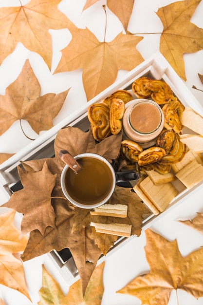 autumn, leaves, cup, coffee, cozy ...