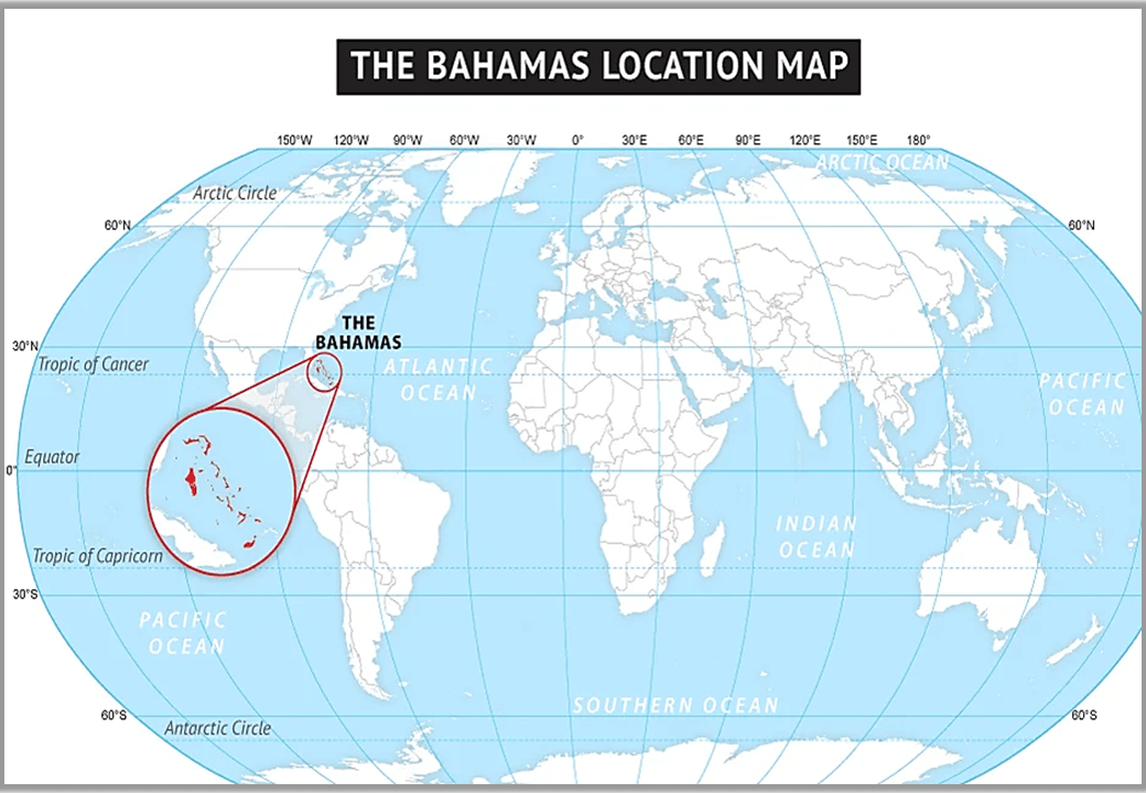 Где на карте мира расположена Багамские острова