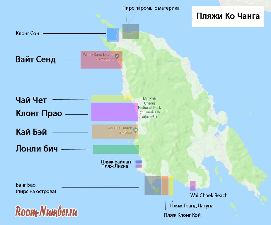 Карта Ко Чанга: острова, отели, пляжи, достопримечательности ...
