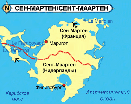 Сен-Мартен: остров на карте и аэропорт ...