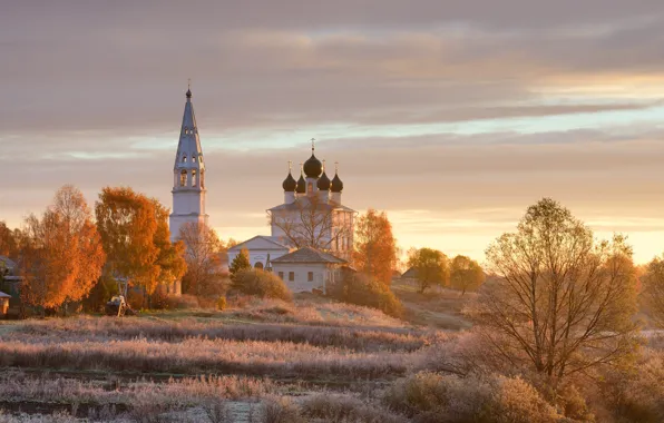 Обои осень, церковь, храм, береза, Кремль, золотая осень ...