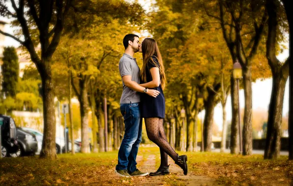 Обои осень, поцелуй, пара, аллея, влюблённые, Autumn Love на ...