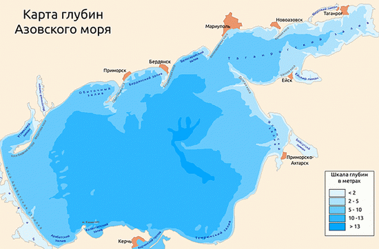 Глубина Азовского моря — Карта глубин ...