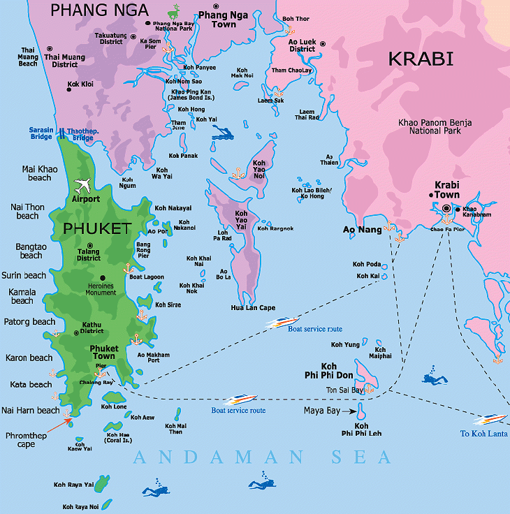 карта пляжей острова Пхукет — Пума в Тайланде, живем и ...