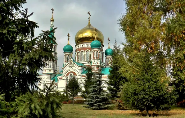 Картинки Церковь Листья Германия Karlsruhe Осень храм город