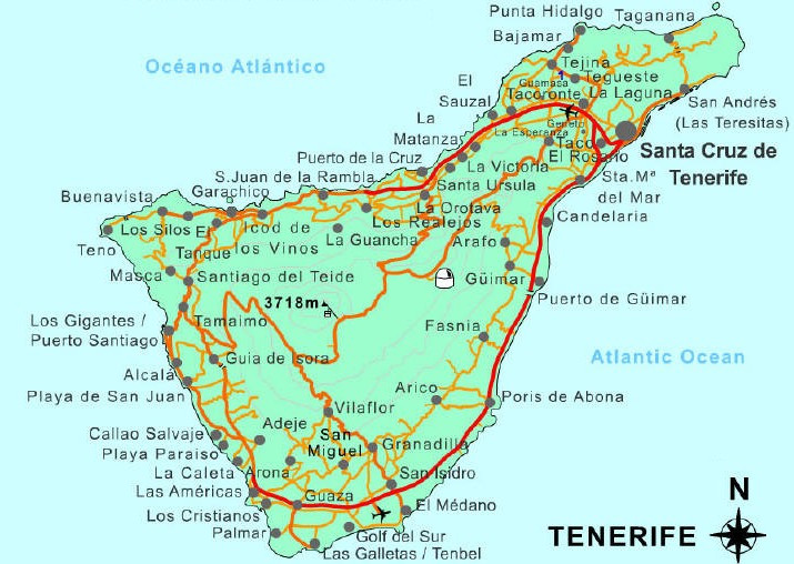 политическая карта острова Тенерифе часть канарских островов ...