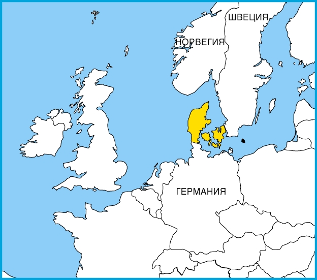 Карта мира ДАНИИ: Дания, Ютландия ...