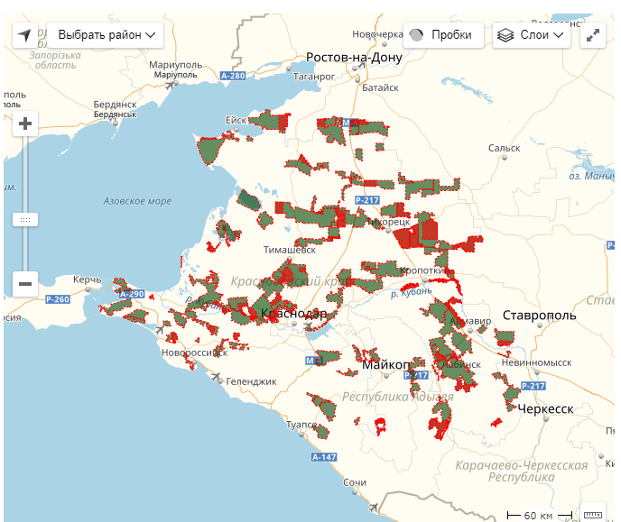 Топографическая карта Краснодарского края