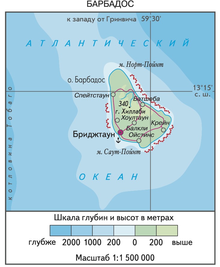 Барбадос на карте мира — Инфокарт