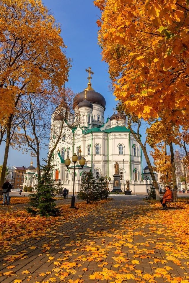 пагода на склоне холма среди деревьев осенью, храм молиудзи ...