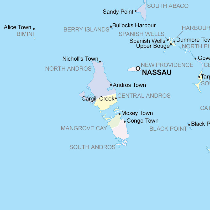 Карта Багамских островов с городами и ...
