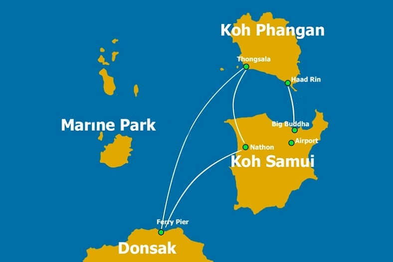 Карта маршрута с острова Пхукет на Ко Панган (Таиланд) |