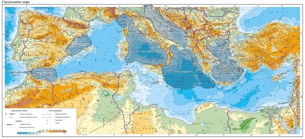 Все моря на карте полушарий. Физическая ...