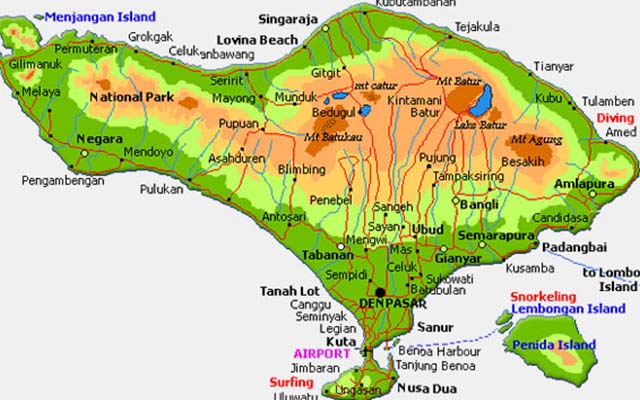 Бали на карте мира: где находится остров Бали, показать на карте