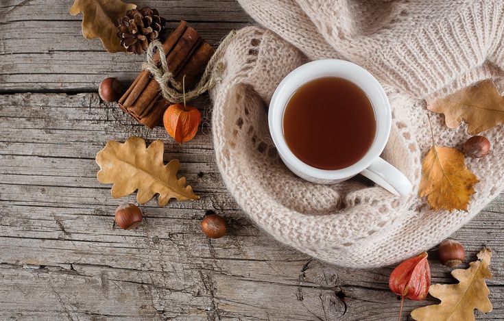 Обои осень, листья, autumn, leaves, cup, coffee, cozy, чашка ...