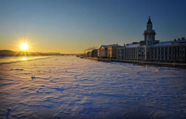 Обои зима, мост, город, мороз, Санкт-Петербург, bridge ...