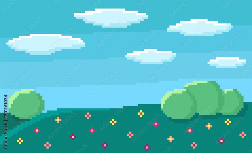 Vector Sky Clouds Pixel Art Background: стоковая векторная ...