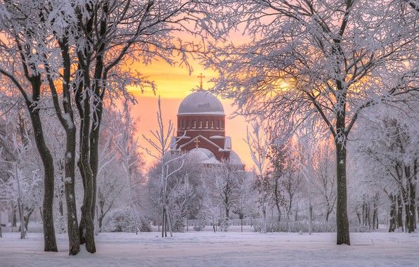 Обои зима, Санкт-Петербург, храм, Россия, снег пушистый ...