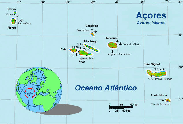 Азорские острова на карте