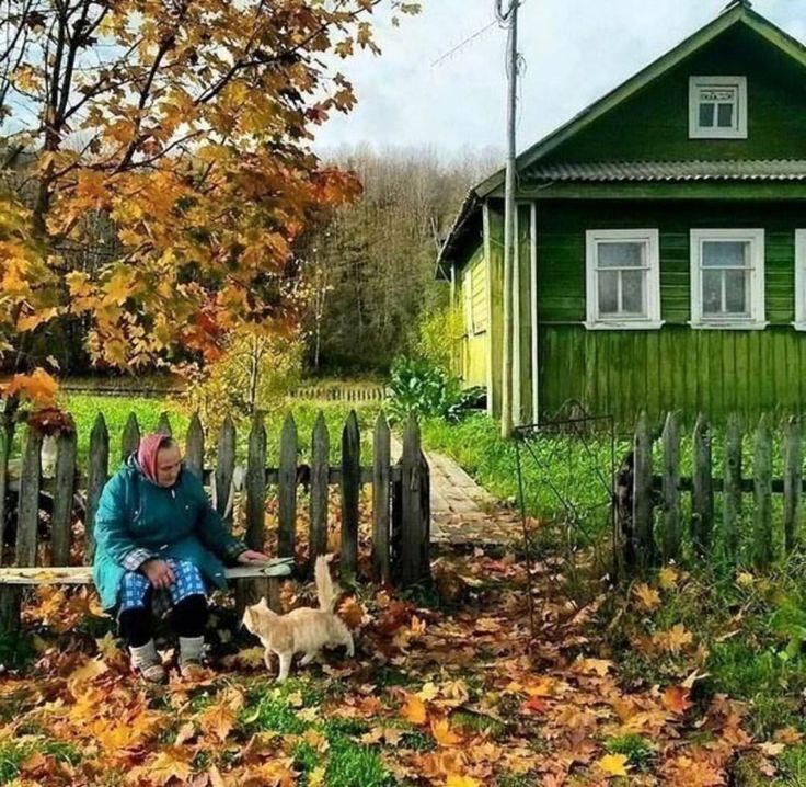 Осень. Дорога мимо старой деревни