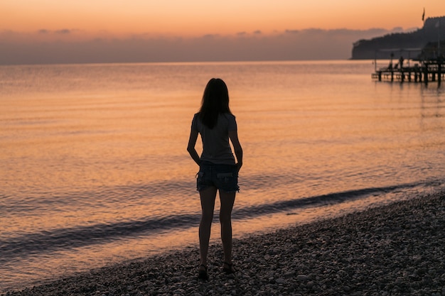 HD wallpaper: Girl watching sea, back ...