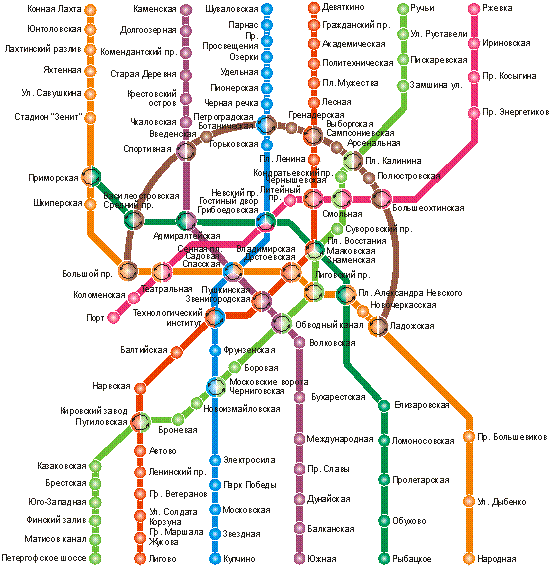 Схема линий метро Санкт-Петербурга