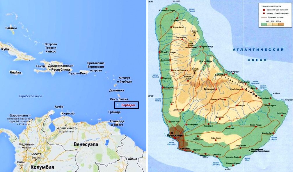 Остров Барбадос Очень Подробная Физическая Карта — стоковая ...