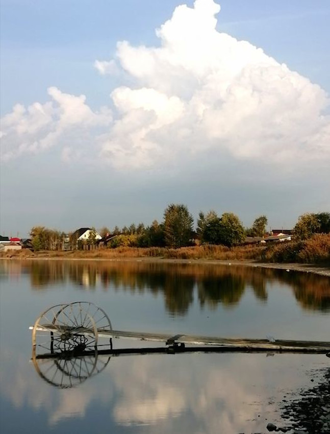 Картина деревня, осенний пейзаж, холст, масло, 40х60 см ...