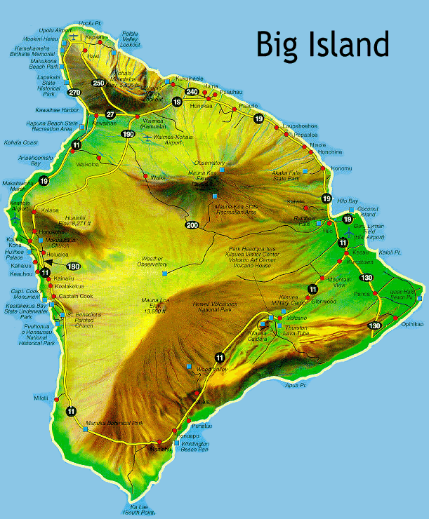 Карта острова Гавайи физическая ...